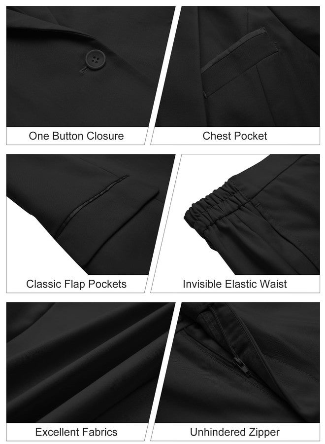 Kelyaa Women's 2 Piece Suit Notched Lapel One Button Slim Fit Business Office Work Tuxedo Blazer Pants Set Black - Image 3